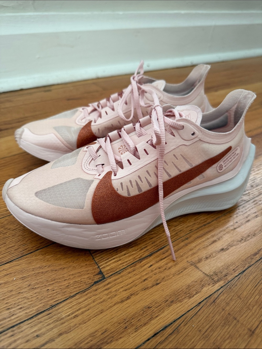 Nike Women's Zoom Gravity Echo Pale Pink Sneakers with Rust Swoosh 7